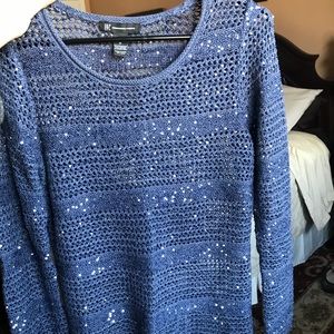 Navy Blue mesh and sequins sweater by I .N.C